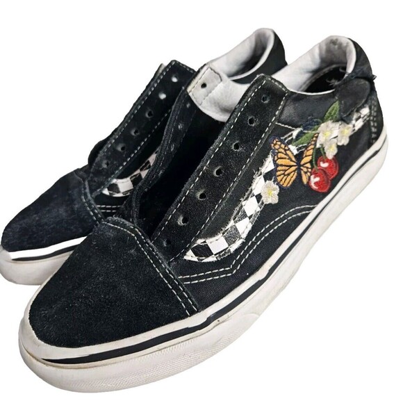 Vans Shoes - Vans Black Checkered Floral Butterfly Cherries Skate Shoes Womens 6.5 (Men 5)